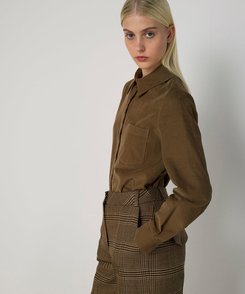 Machka Plaid Pattern Wool Trousers Dark Beige