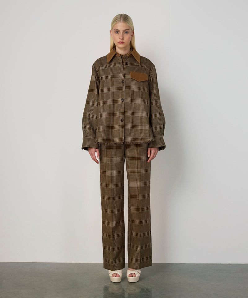 Machka Plaid Pattern Wool Trousers Dark Beige
