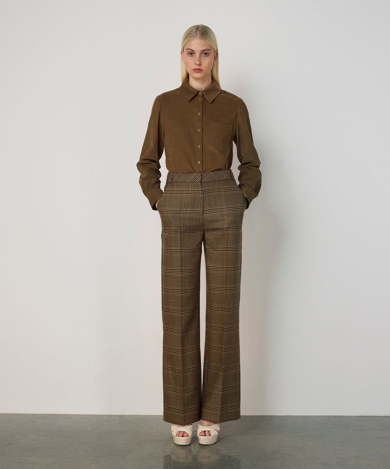 Machka Plaid Pattern Wool Trousers Dark Beige