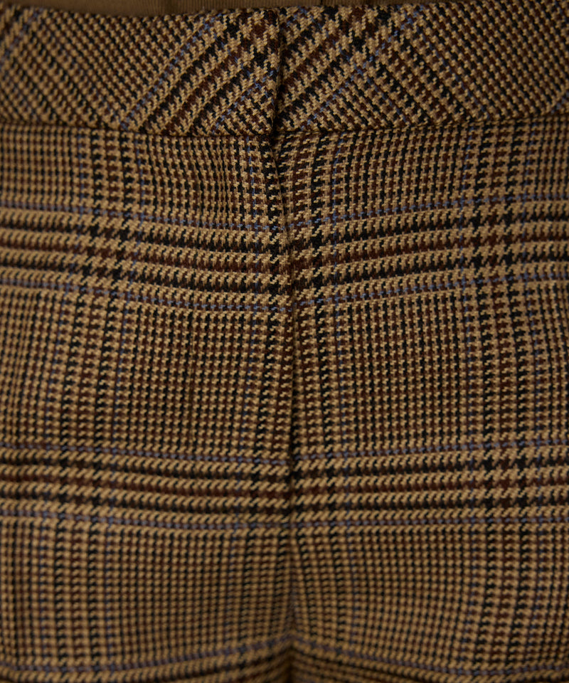 Machka Plaid Pattern Wool Trousers Dark Beige