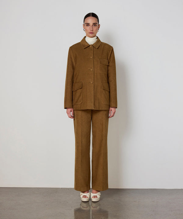 Machka Wide Leg Fit Velvet Trousers Cinnamon