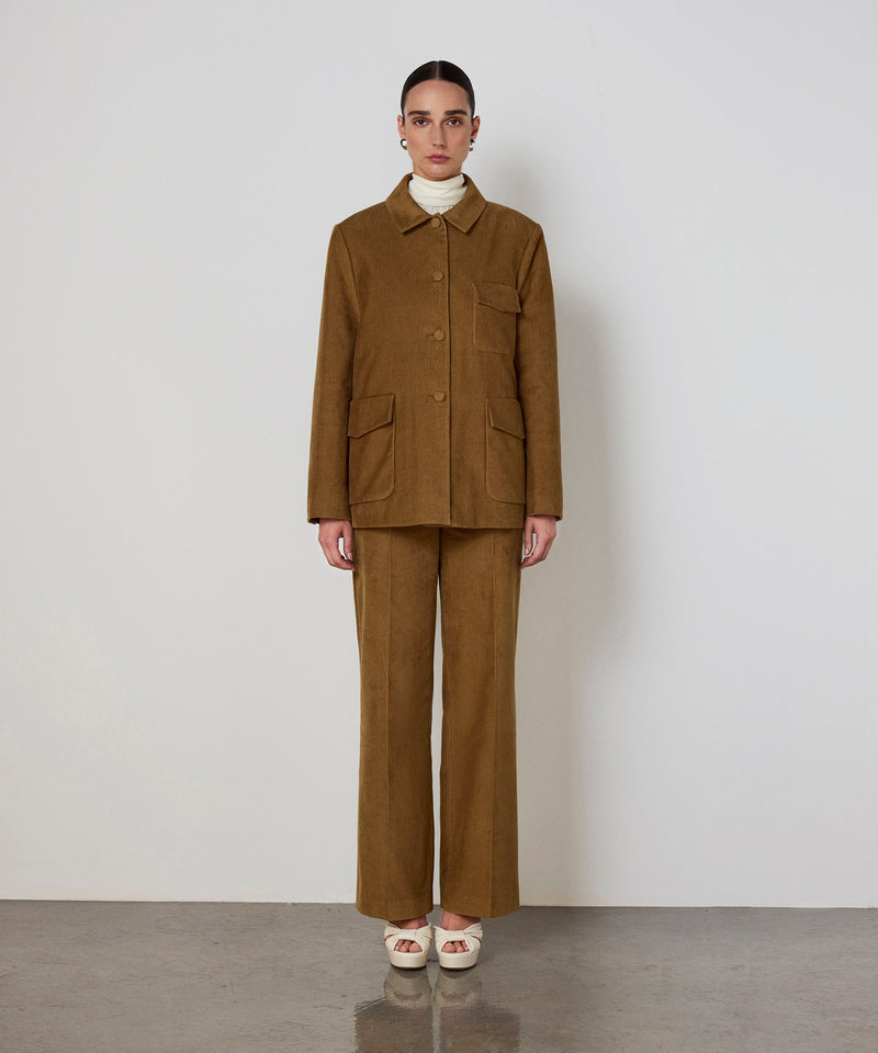 Machka Wide Leg Fit Velvet Trousers Cinnamon