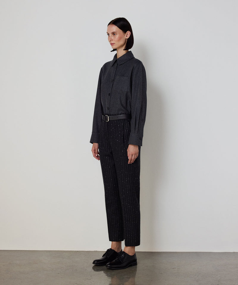 Machka Straight-Fit Trousers With Metallic Threads Anthracite