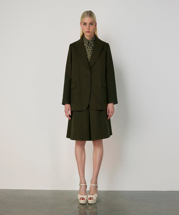 Machka Mixed-Button A-Line Skirt Dark Green