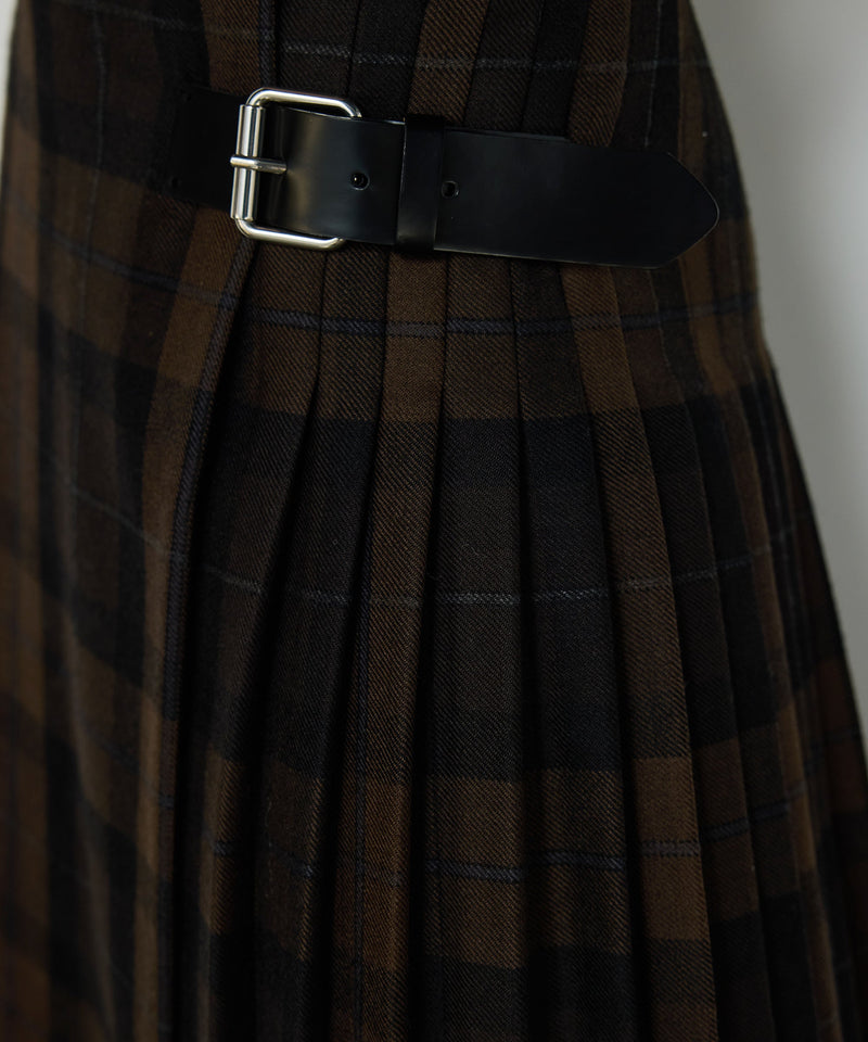 Machka Plaid Skirt With Belt Accessory Dark Brown