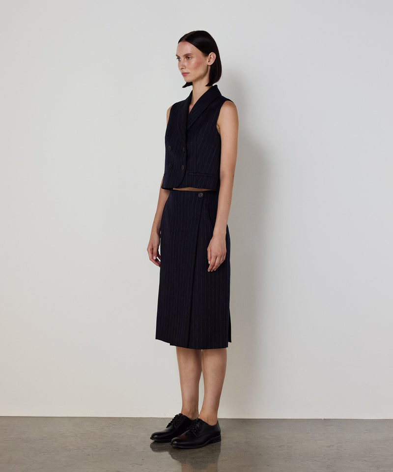Machka Pinstripe Wool Skirt Navy