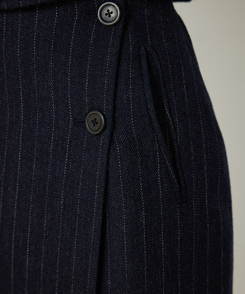 Machka Pinstripe Wool Skirt Navy