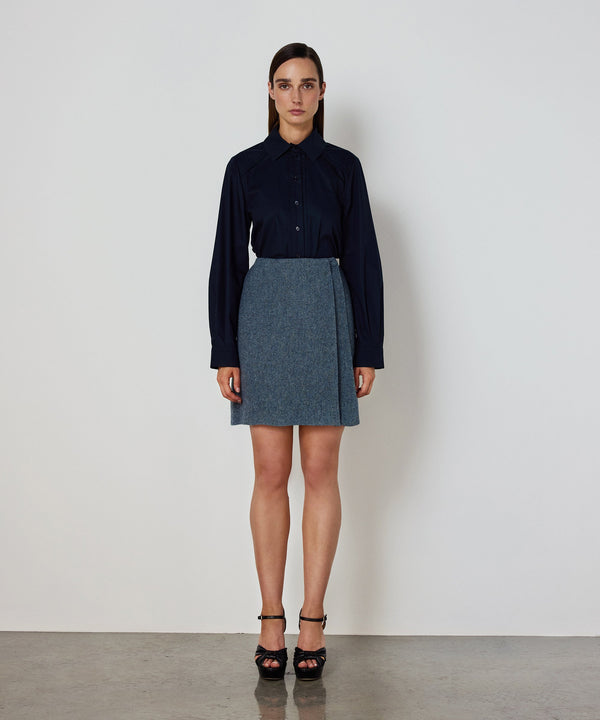 Machka Wool Skirt With Asymmetric Pleat Blue