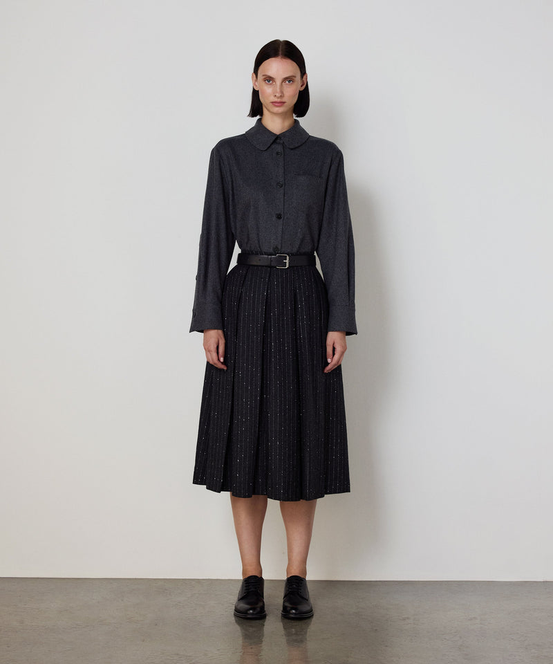 Machka Metallic-Thread Midi Skirt Anthracite