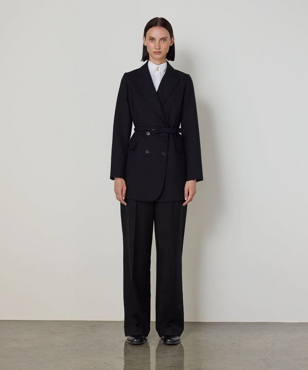Machka Long Double-Breasted Blazer With Belt Black