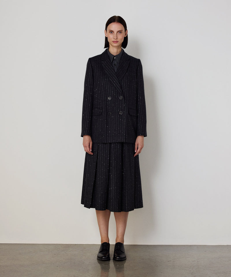 Machka Metallic-Thread Double-Breasted Blazer Anthracite