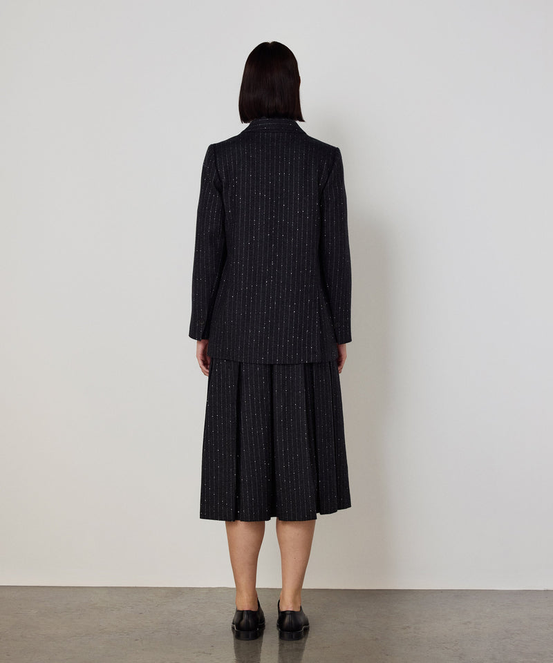 Machka Metallic-Thread Double-Breasted Blazer Anthracite