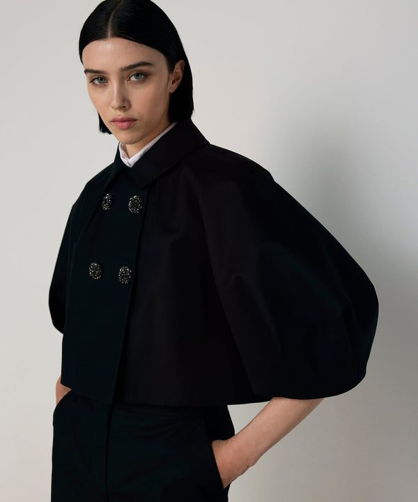 Machka Crystal-Button Balloon-Sleeve Jacket Black