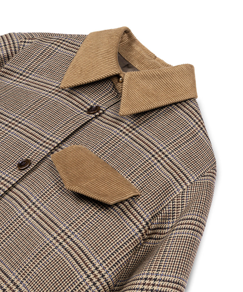 Machka Plaid Pattern Blazer With Contrast Collar Dark Beige
