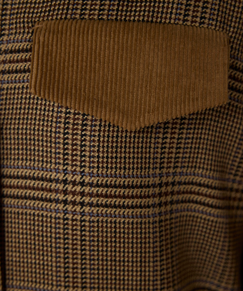 Machka Plaid Pattern Blazer With Contrast Collar Dark Beige