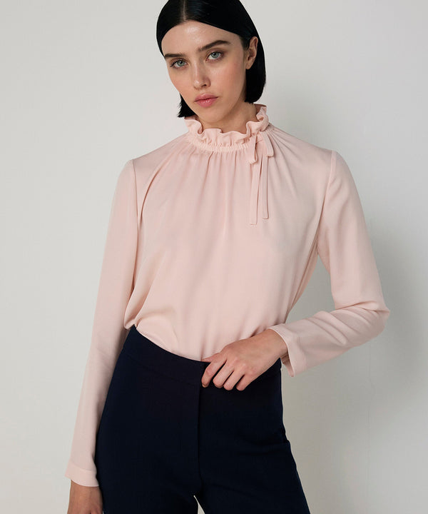 Machka Silk Blouse With Tie Collar Powder