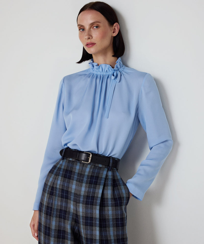 Machka Silk Blouse With Tie Collar Blue