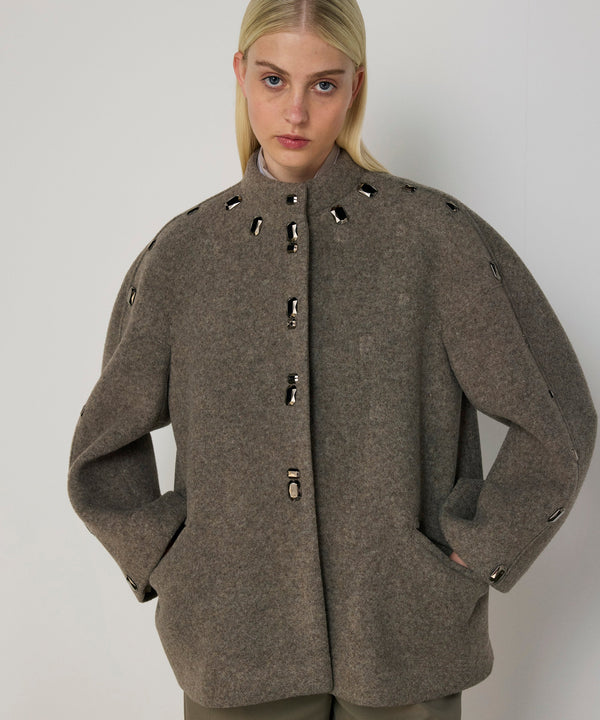 Machka Coat With Mixed Metal Accessories Marling Blue