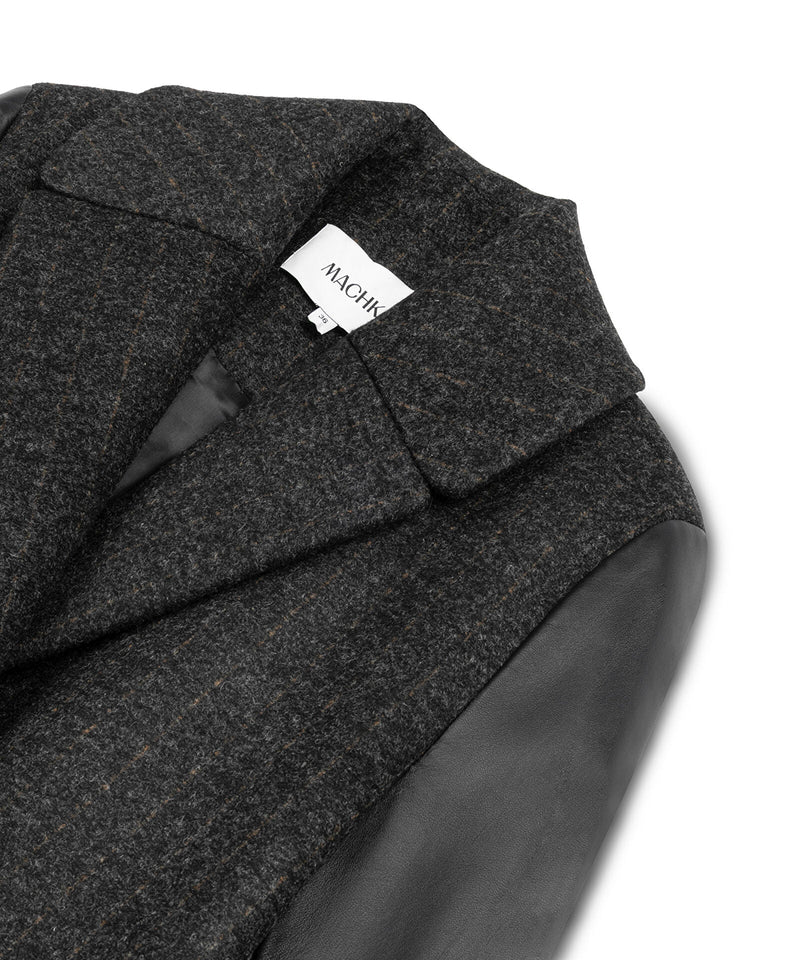 Machka Leather-Blend Linear Pattern Coat Anthracite