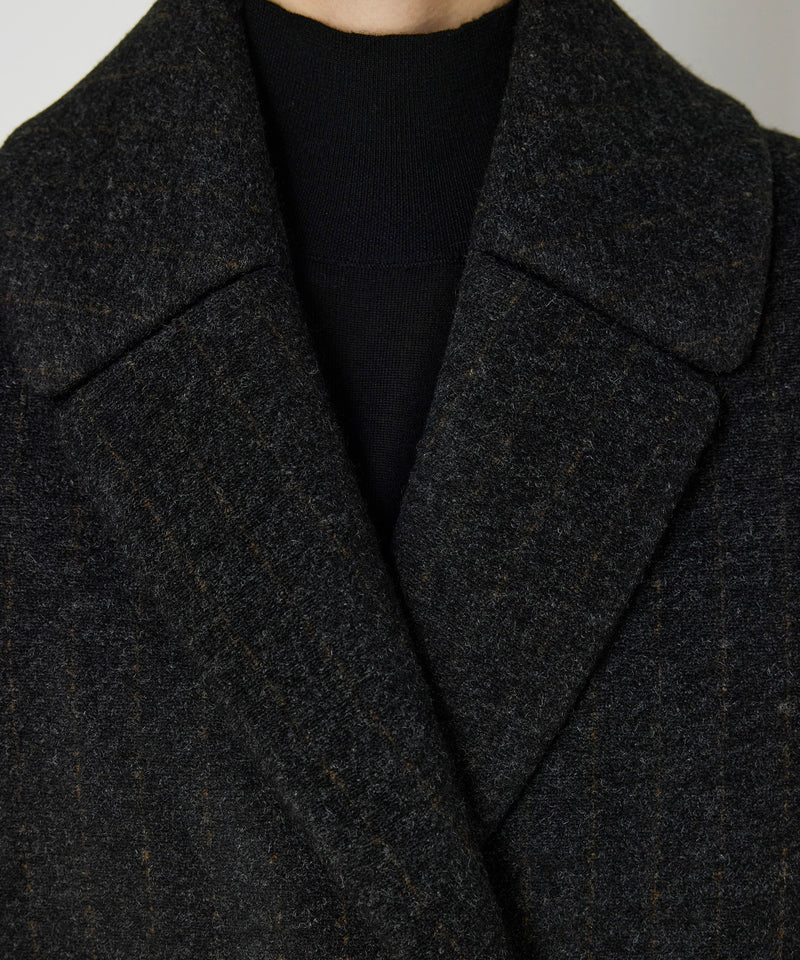 Machka Leather-Blend Linear Pattern Coat Anthracite