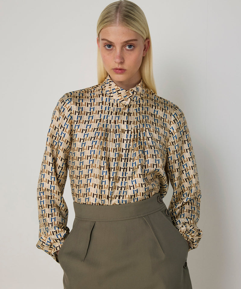 Machka Monogram Print Silk Shirt Beige