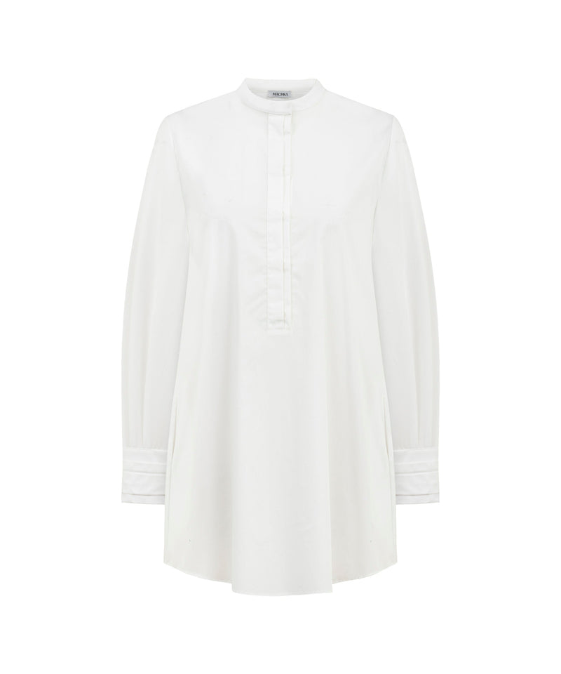 Machka Stand-Collar Poplin Shirt With Ribbed Details White