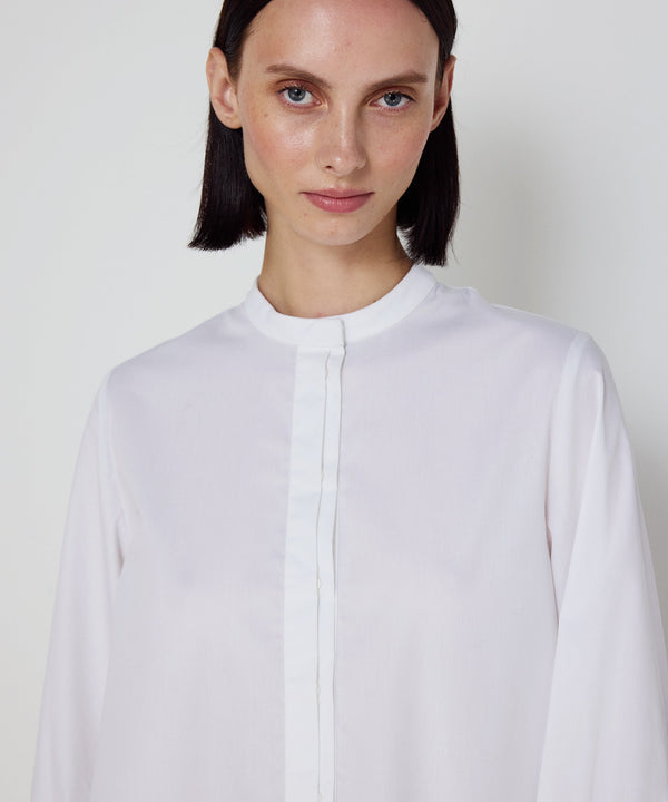 Machka Stand-Collar Poplin Shirt With Ribbed Details White