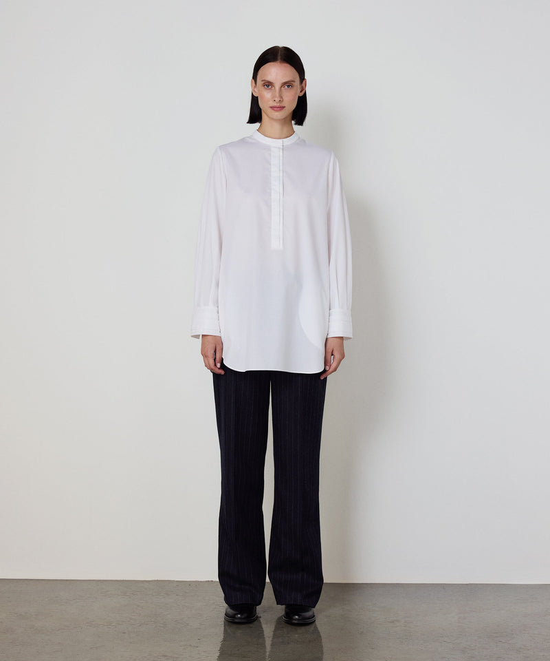 Machka Stand-Collar Poplin Shirt With Ribbed Details White
