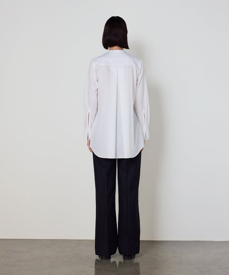 Machka Stand-Collar Poplin Shirt With Ribbed Details White