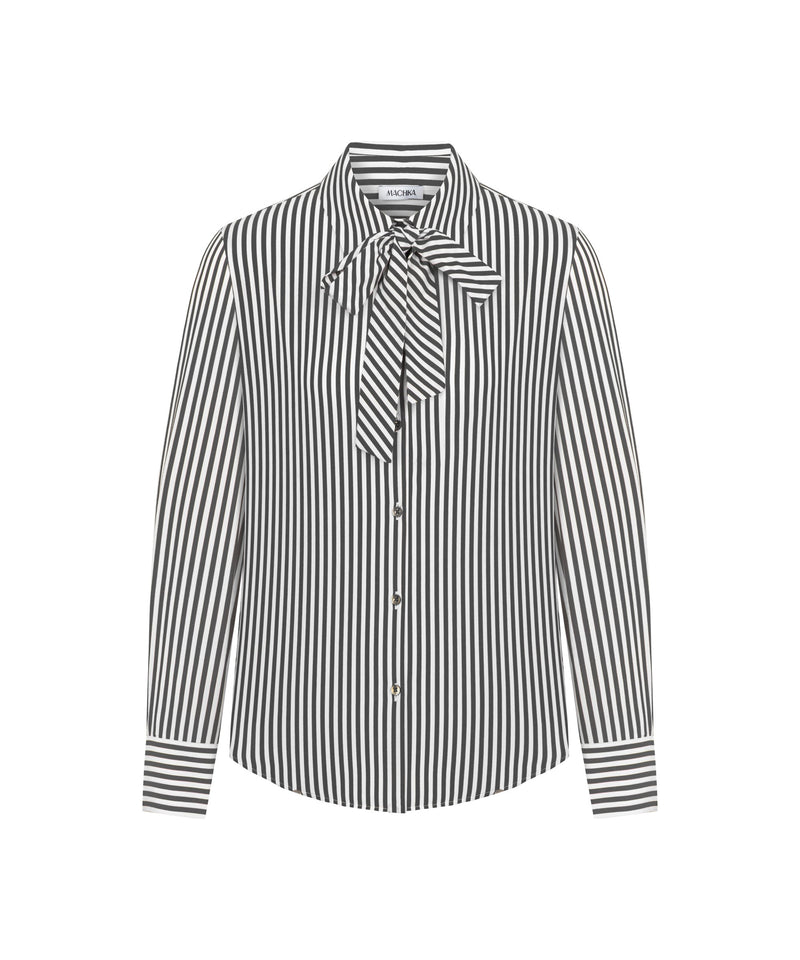 Machka Striped Shirt With Tie-Neck Detail Anthracite