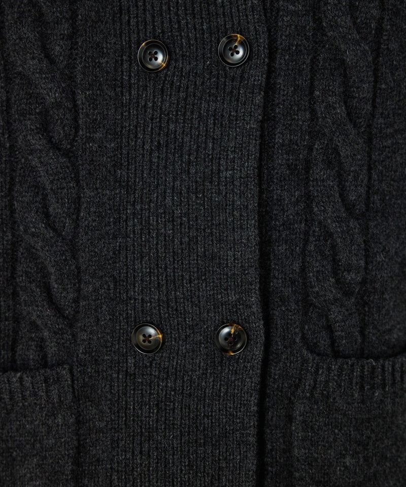 Machka Wool Cardigan With Faux Fur Anthracite - Black