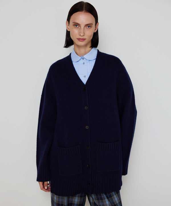 Machka Oversize V-Neck Knit Cardigan Navy