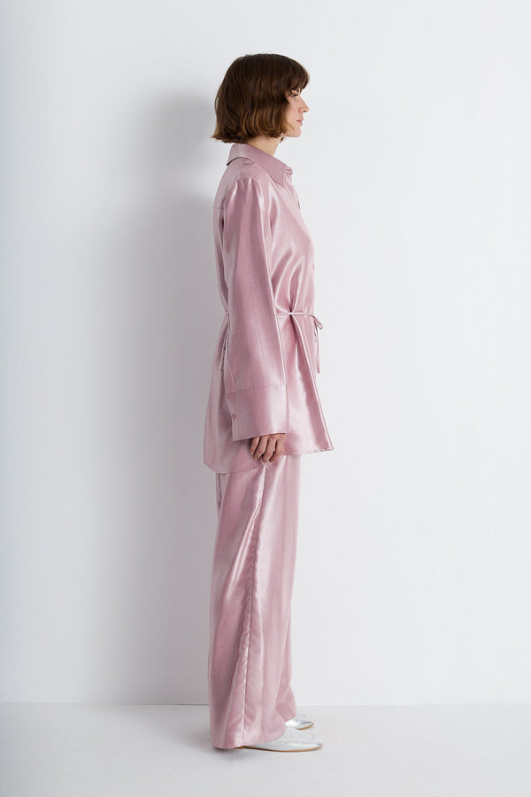 Nean Metallic Pink Wide-Leg Trousers Light Pink