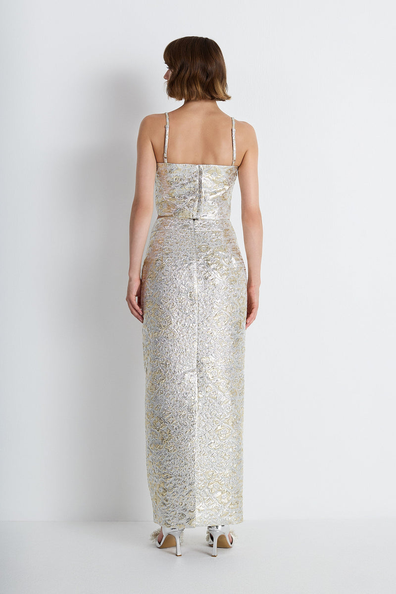 Nean Metallic Jacquard Cropped Top Silver