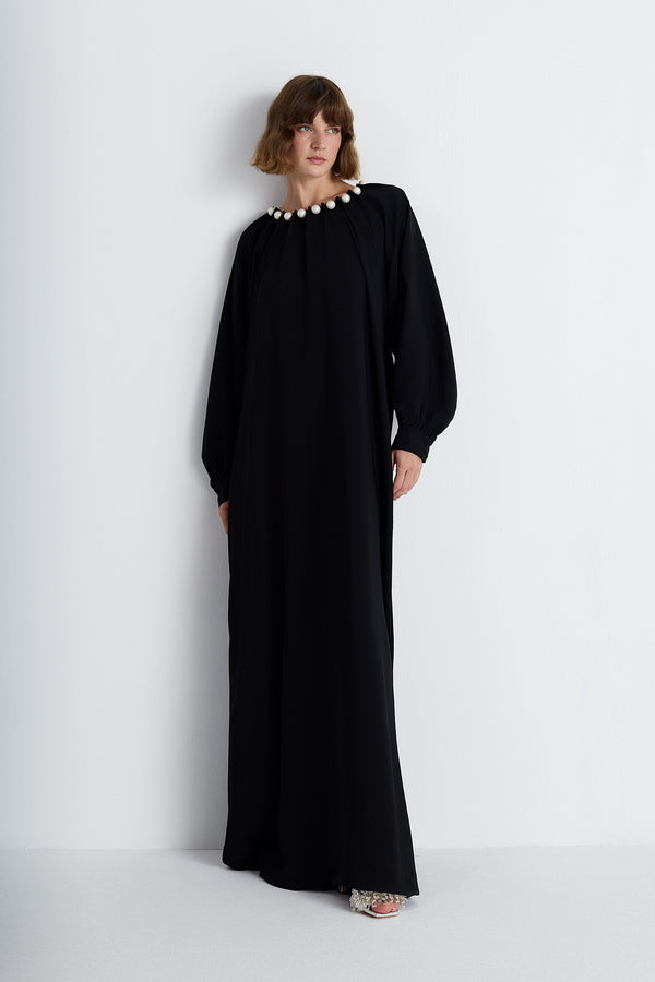 Nean Pearl-Embellished Maxi Dress Black