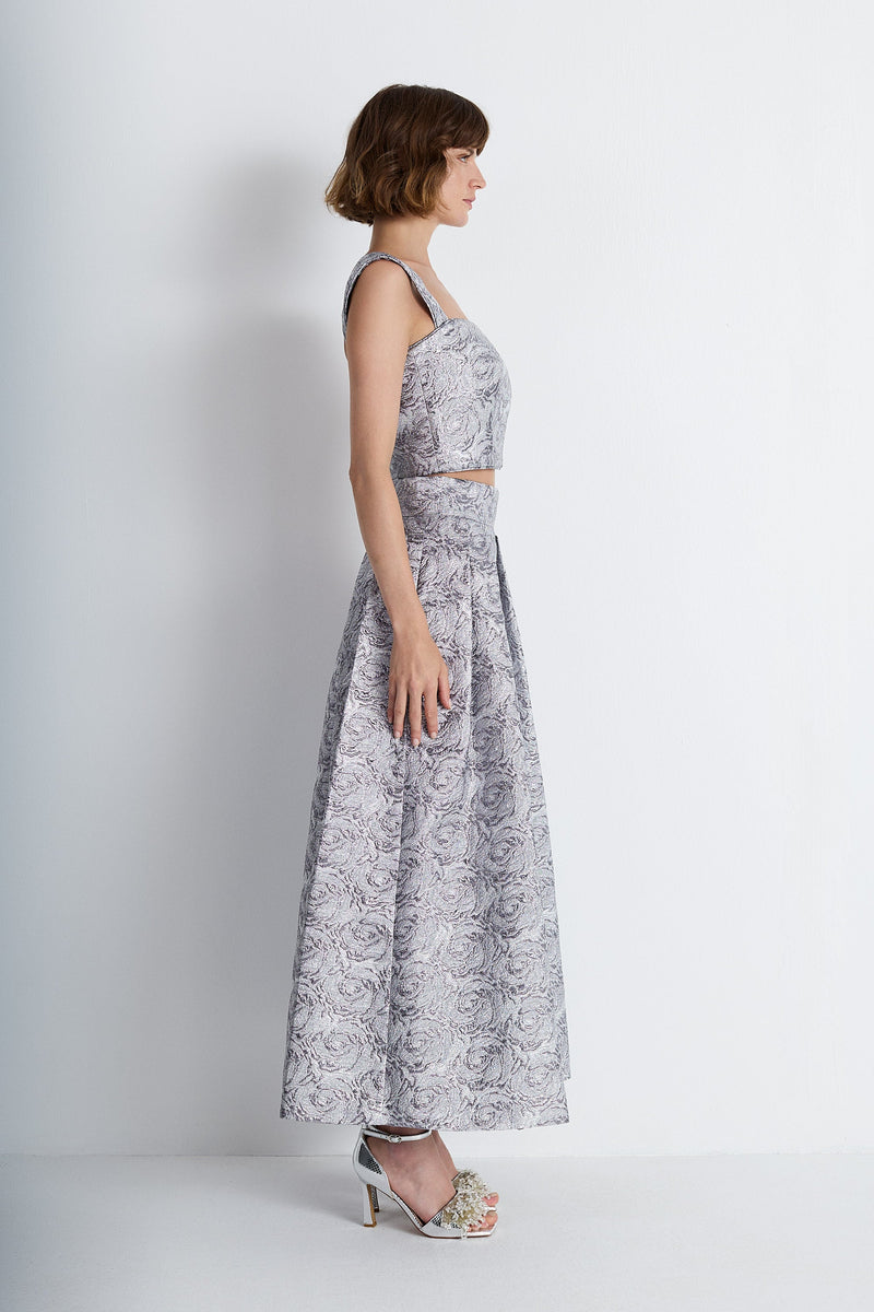 Nean Silver Brocade Cropped Top Dark Silver