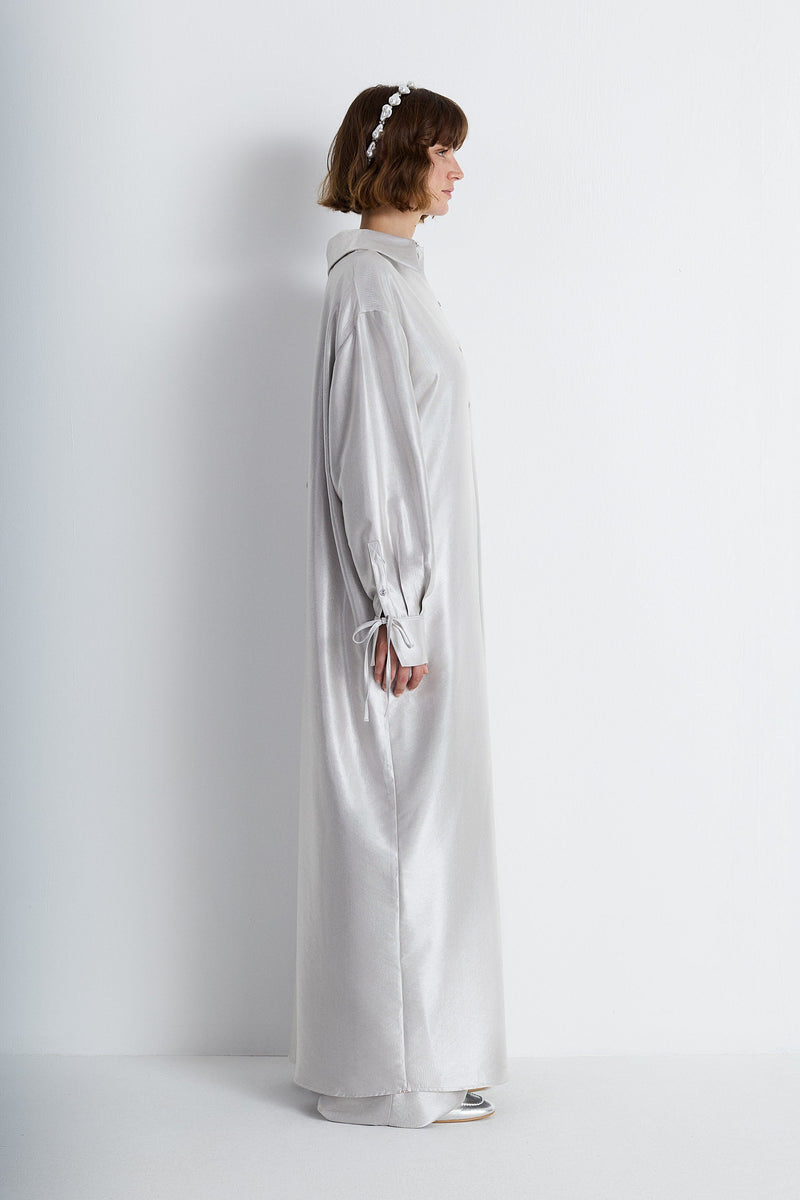 Nean Metallic Silver Oversized Shirt Dress Silver