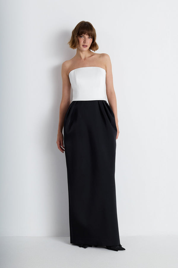 Nean Strapless Color-Block Gown Black-White