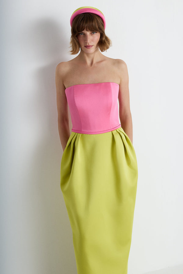 Nean Strapless Color-Block Gown Lime