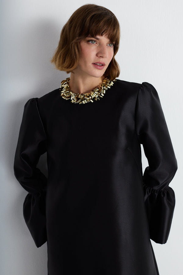 Nean Embellished Collar Satin Gown Black