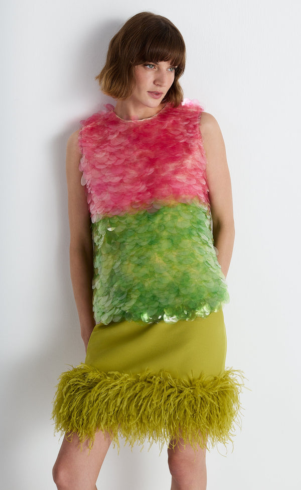 Nean Pink & Green Sequin Gradient Top Multi Color