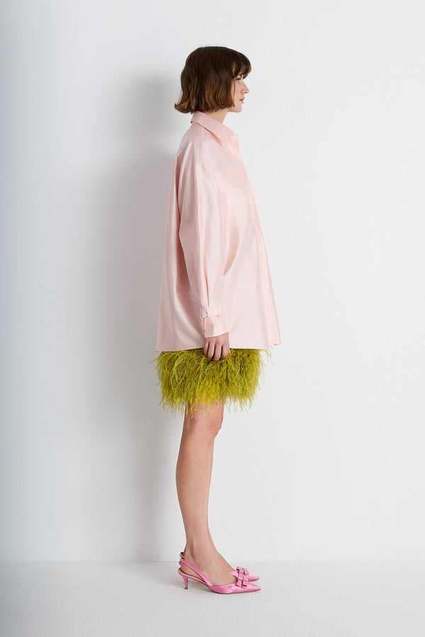 Nean Oversized Silk Satin Shirt Light Pink