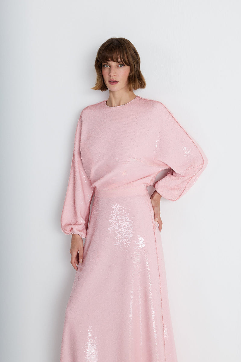 Nean Sequin Long-Sleeve Maxi Dress Light Pink