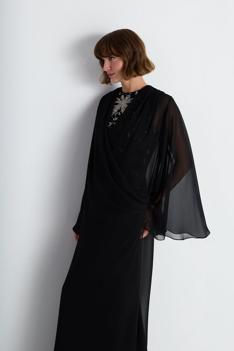 Nean Embellished Draped Kaftan Gown Black