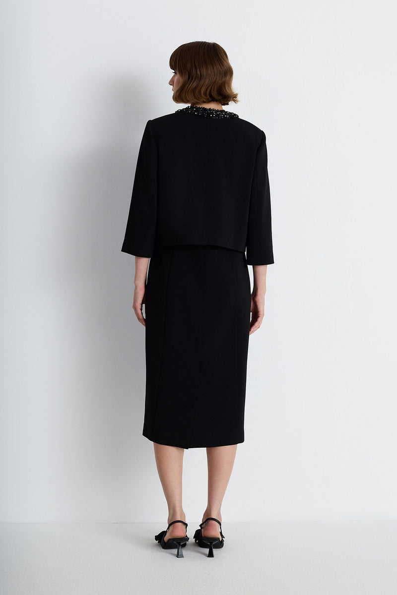 Nean Embellished Collar Cropped Jacket Black