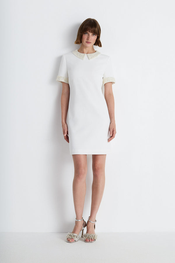 Nean Embellished Collar Mini Dress White