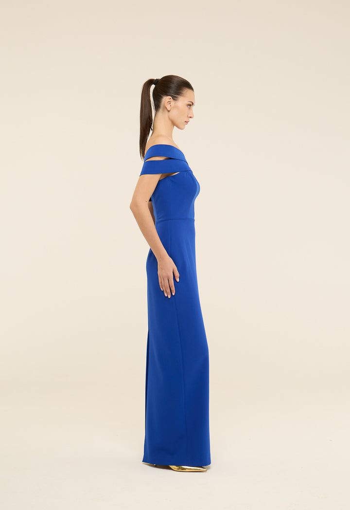 Riva One-Shoulderâ Back Slit Gown Dress Cobalt