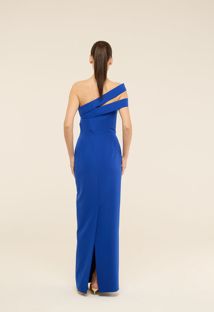 Riva One-Shoulderâ Back Slit Gown Dress Cobalt