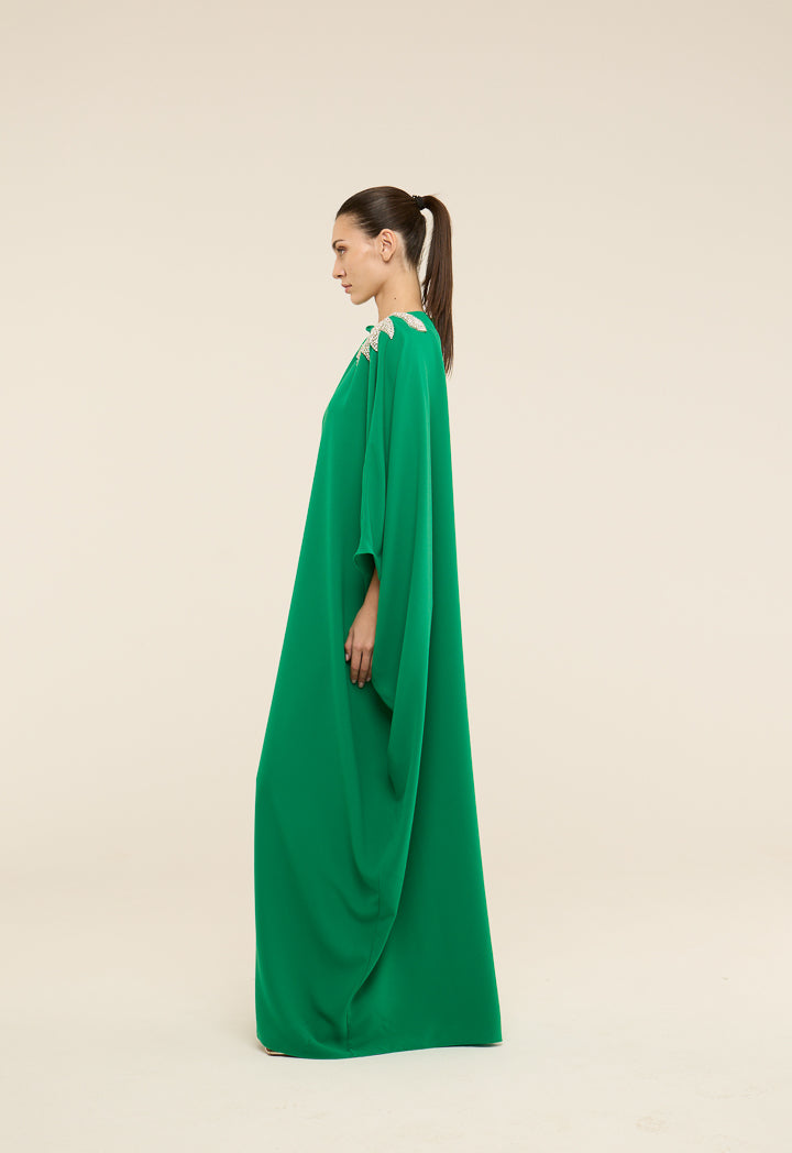 Riva Crystal Embellished Bow Kaftan Dress Green