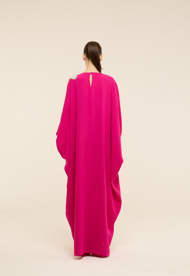 Riva Crystal Embellished Bow Kaftan Dress Fuchsia